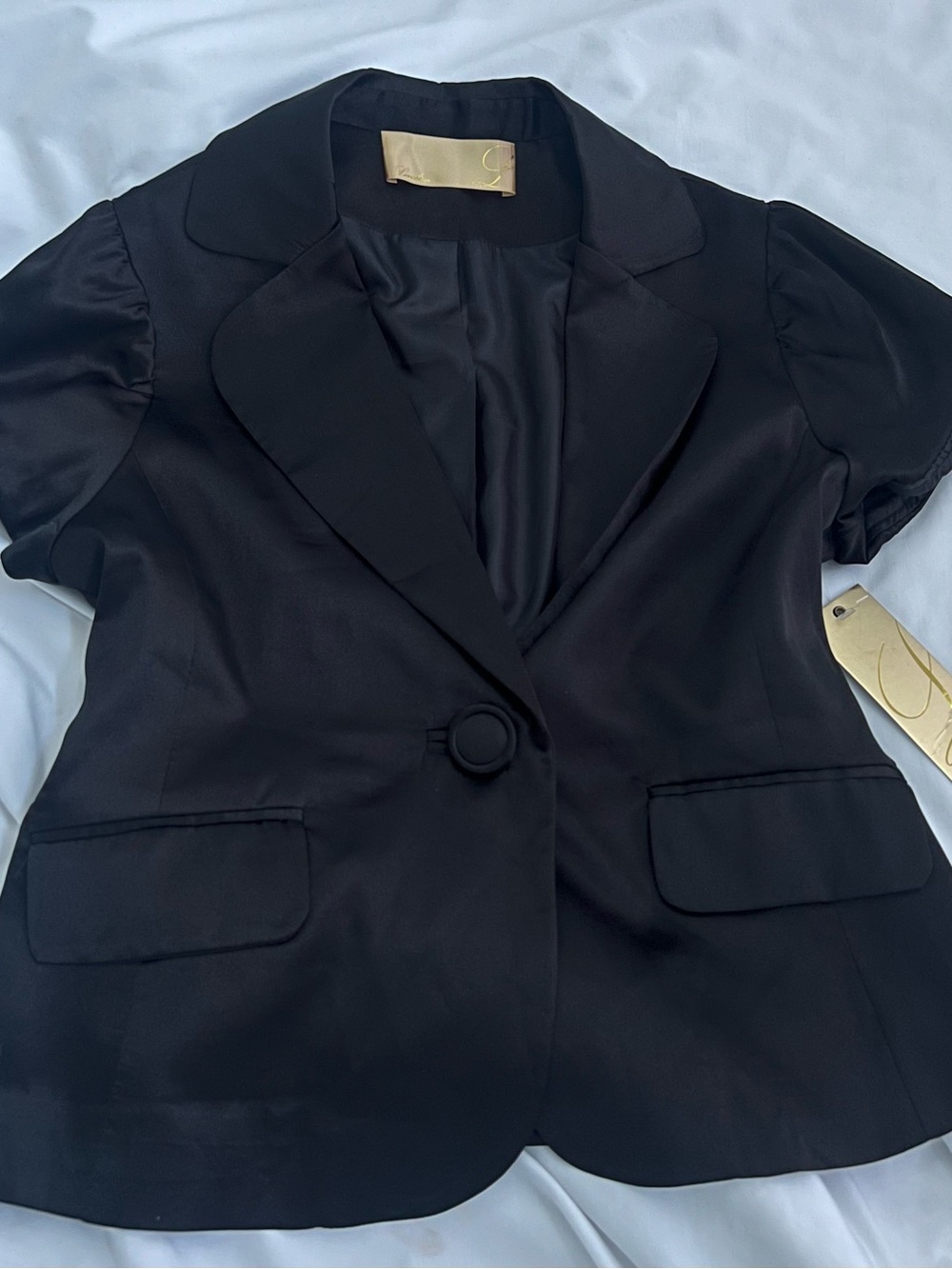 NWT Y2K Black Satin Puff Sleeve Blazer | Coquette Office Siren